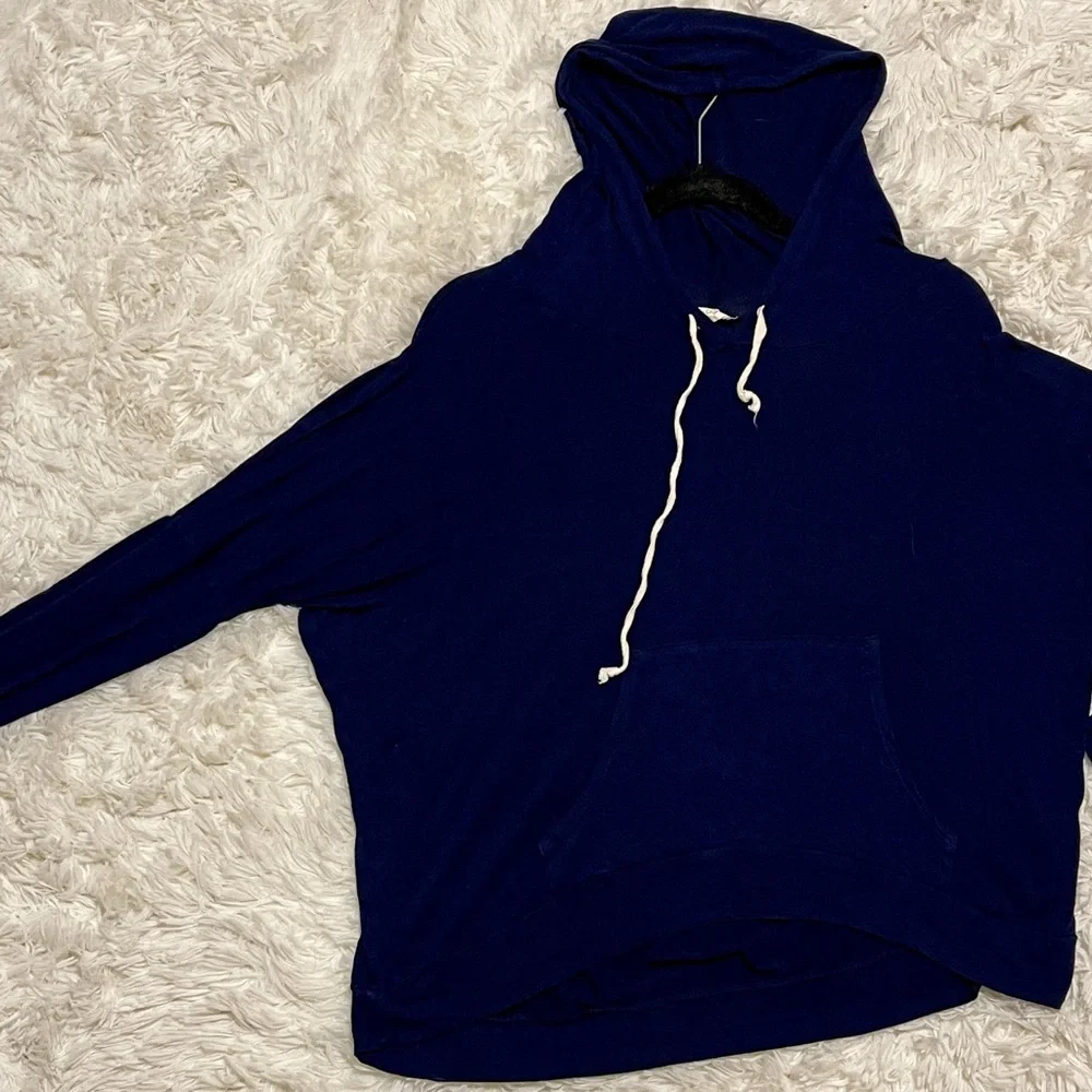 Anthropologie Navy Pullover Hoodie Slouchy Lightweight Cozy Boho Streetwear XL - Picture 10 of 11